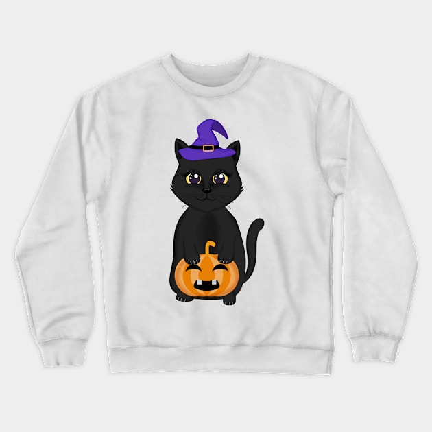 cute black cat and pumpkin halloween Crewneck Sweatshirt by sharukhdesign